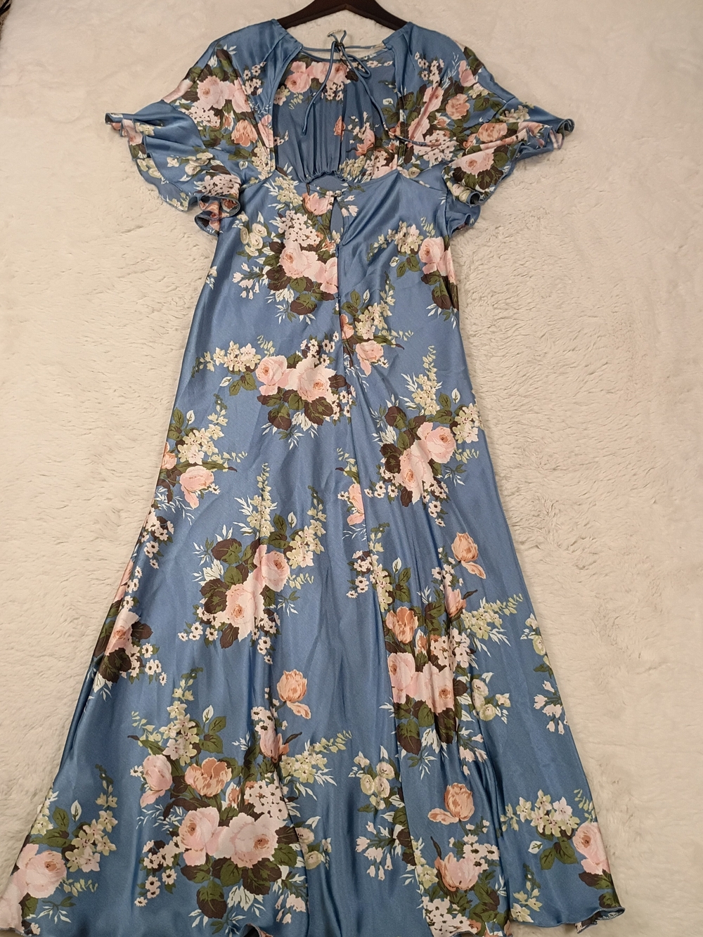 ASOS DESIGN Maternity Blue Floral Satin Flutter Sleeve Midi Dress Size 6